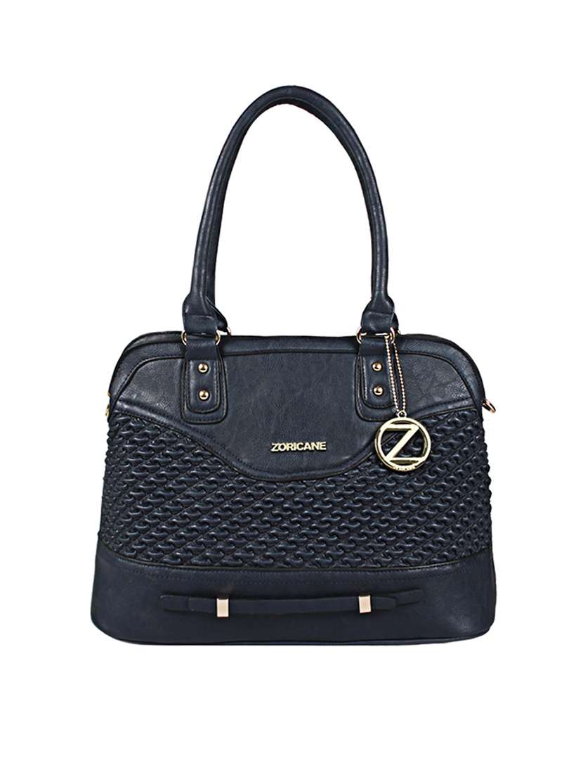 blue leatherette handbag