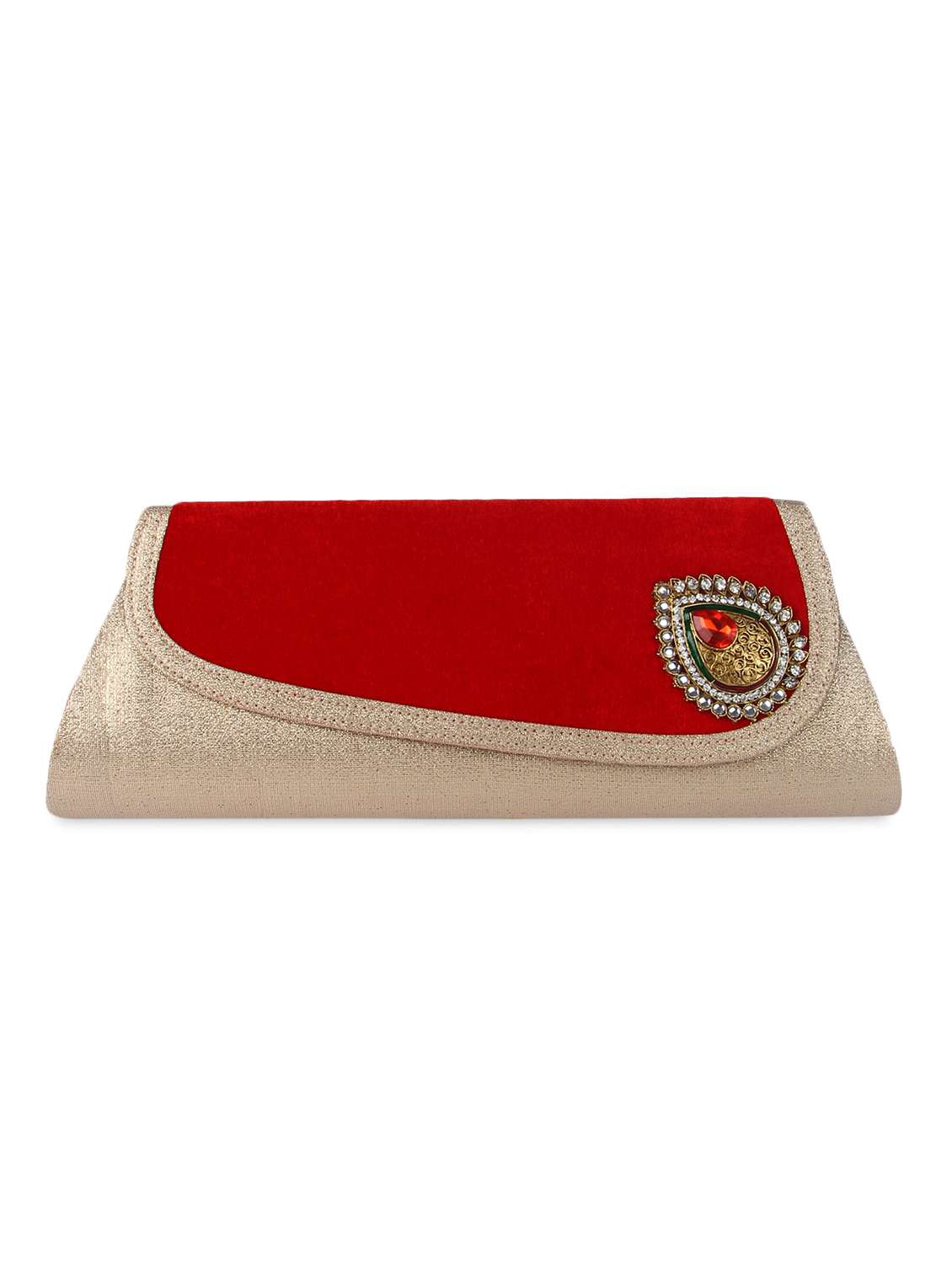 multi velvet flap brooch embellished clutch