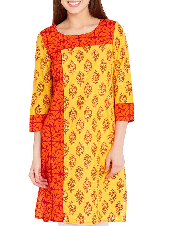 yellow cotton straight kurta