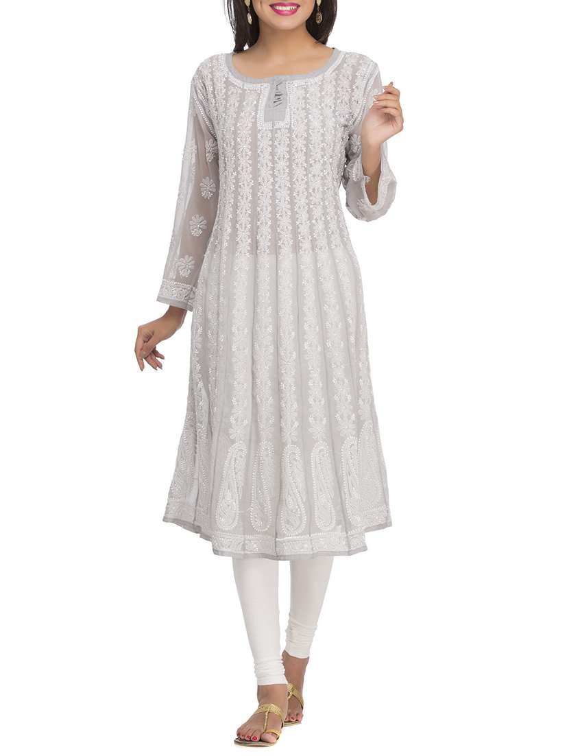 grey georgette chikankari kurta
