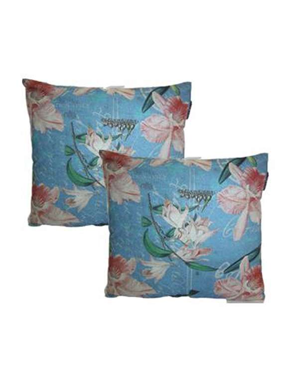 blue printed satin cushion cover (set of 2)