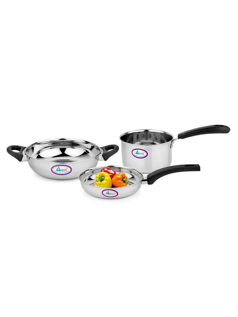 silver stainless steel cookware (set of 3)