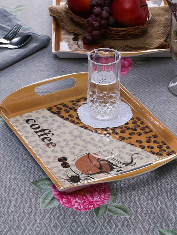 machi brown melamine coffee bean modish tray - set of 2