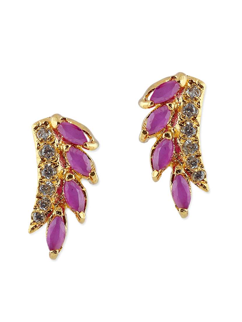 pink embellished brass studs earrings