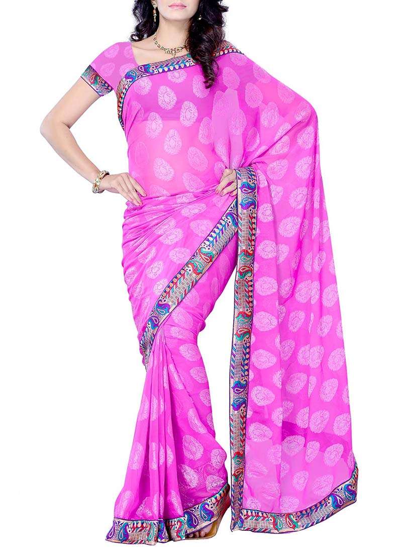 purple lace faux georgette saree
