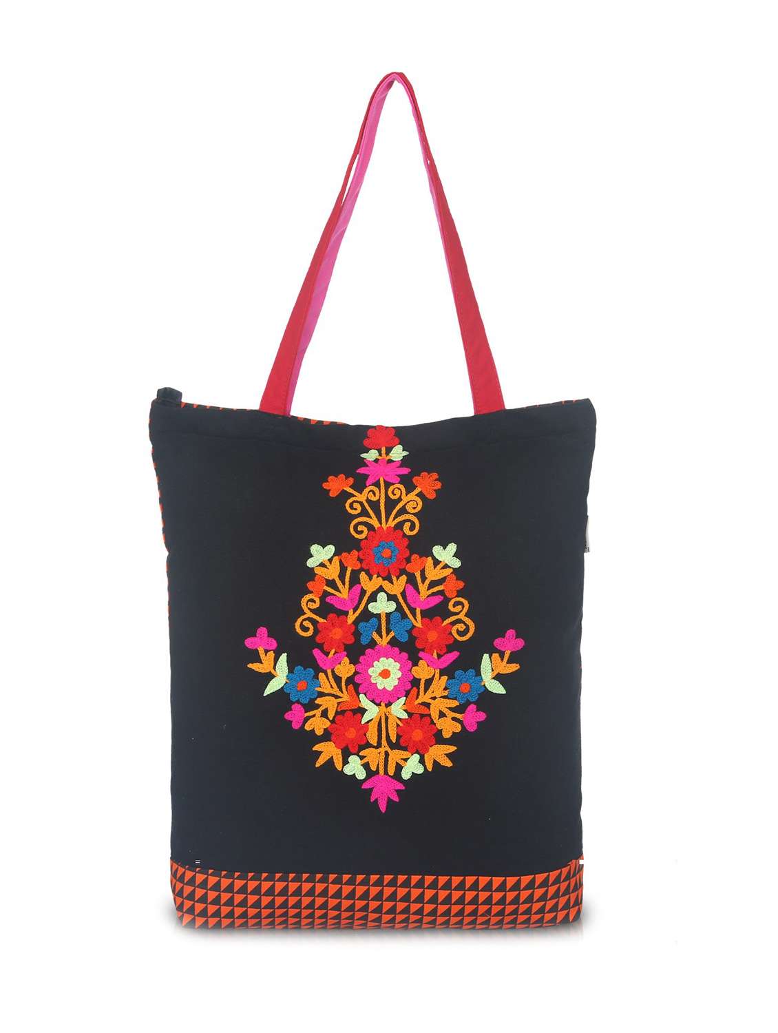 black canvas embroidered tote