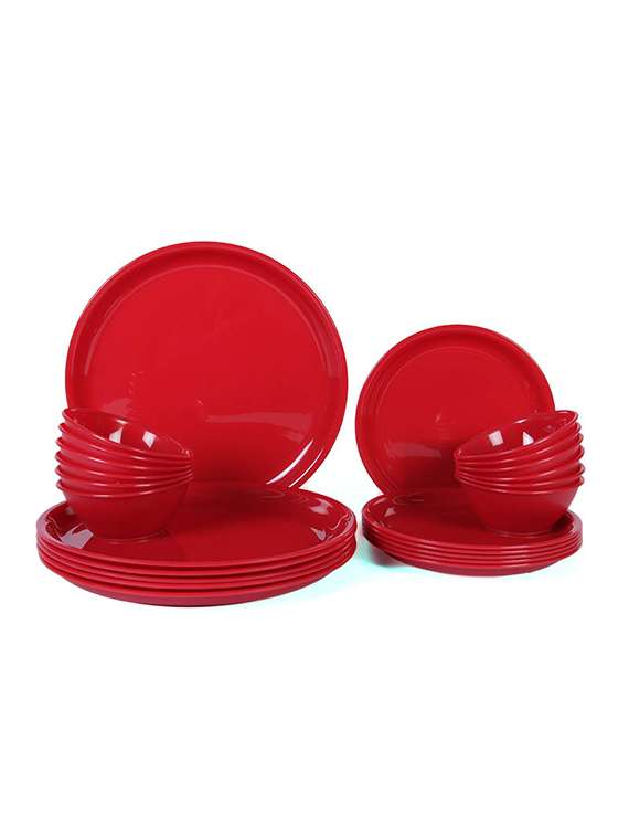 incrizma plastic red round dinner set - set of 24