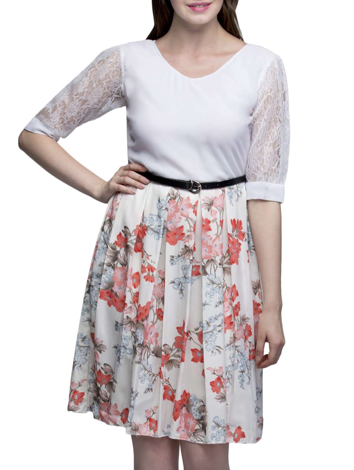 white crepe belted dress