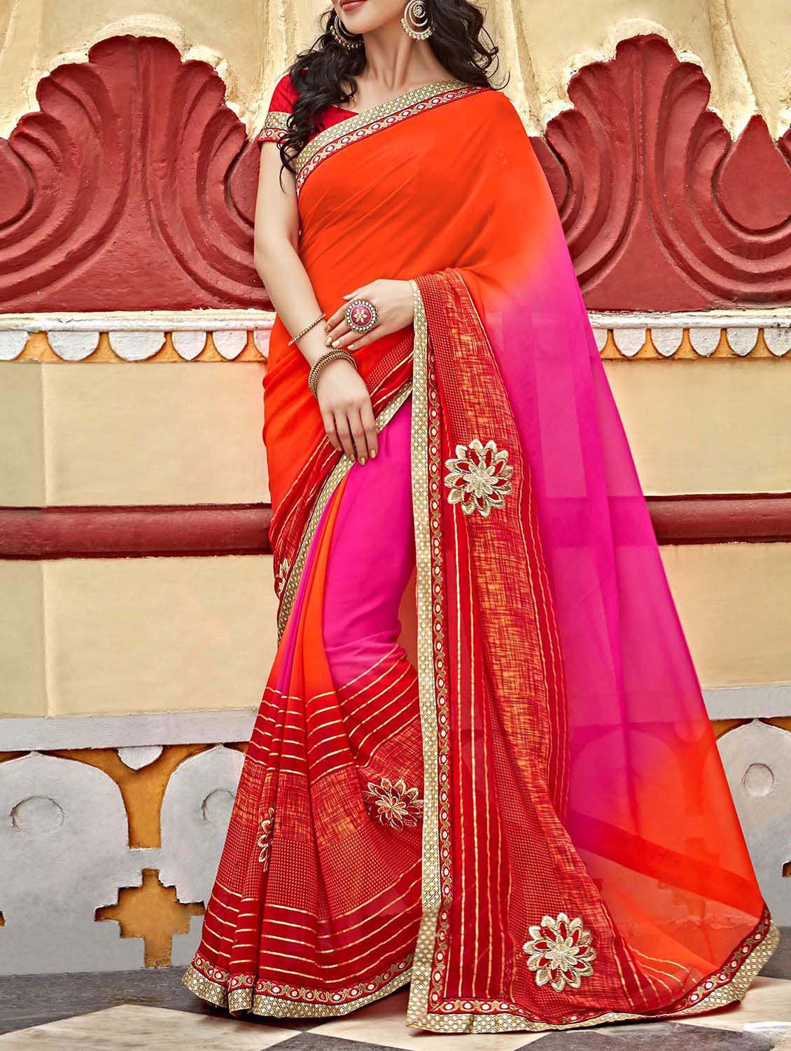 pink georgette saree with blouse