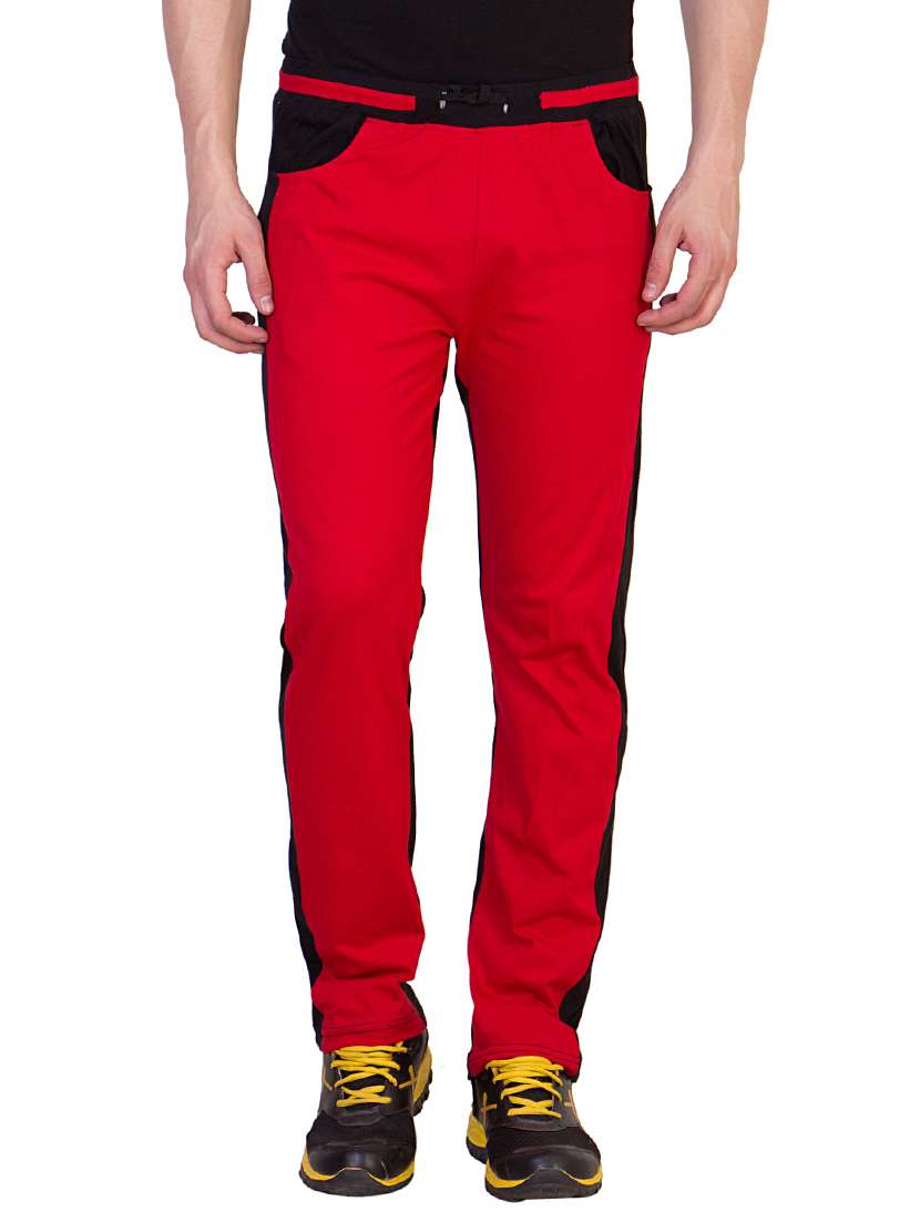 red cotton full length track pant