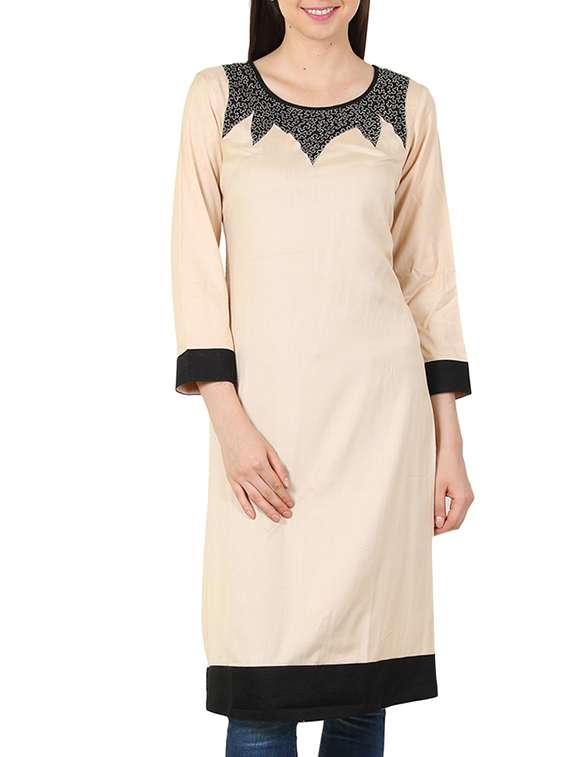 beige plain rayon regular kurta