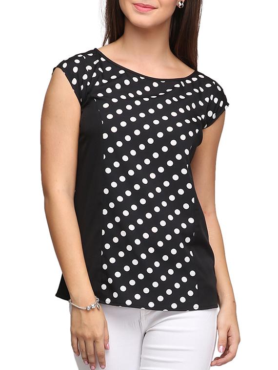 monochrome polka dot print crepe top