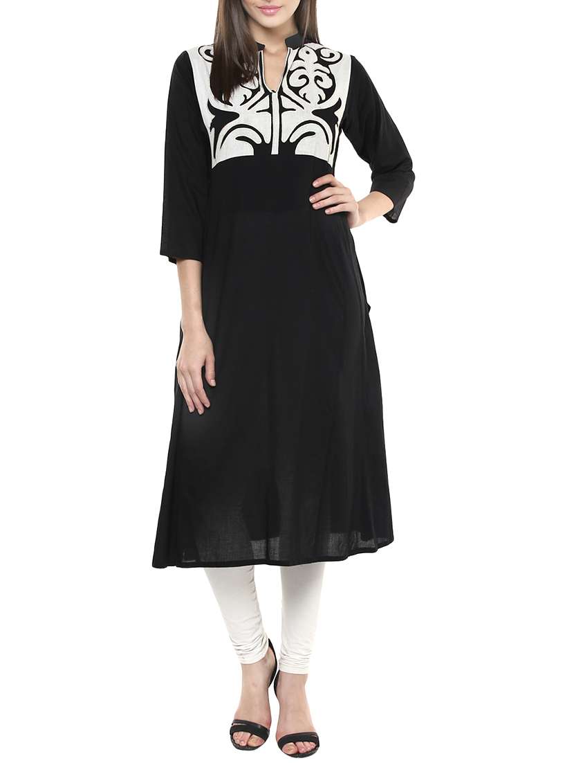 black embroidered cotton kurta