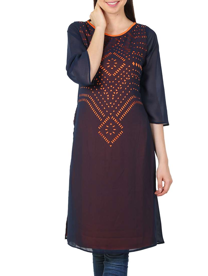 blue georgette straight kurta
