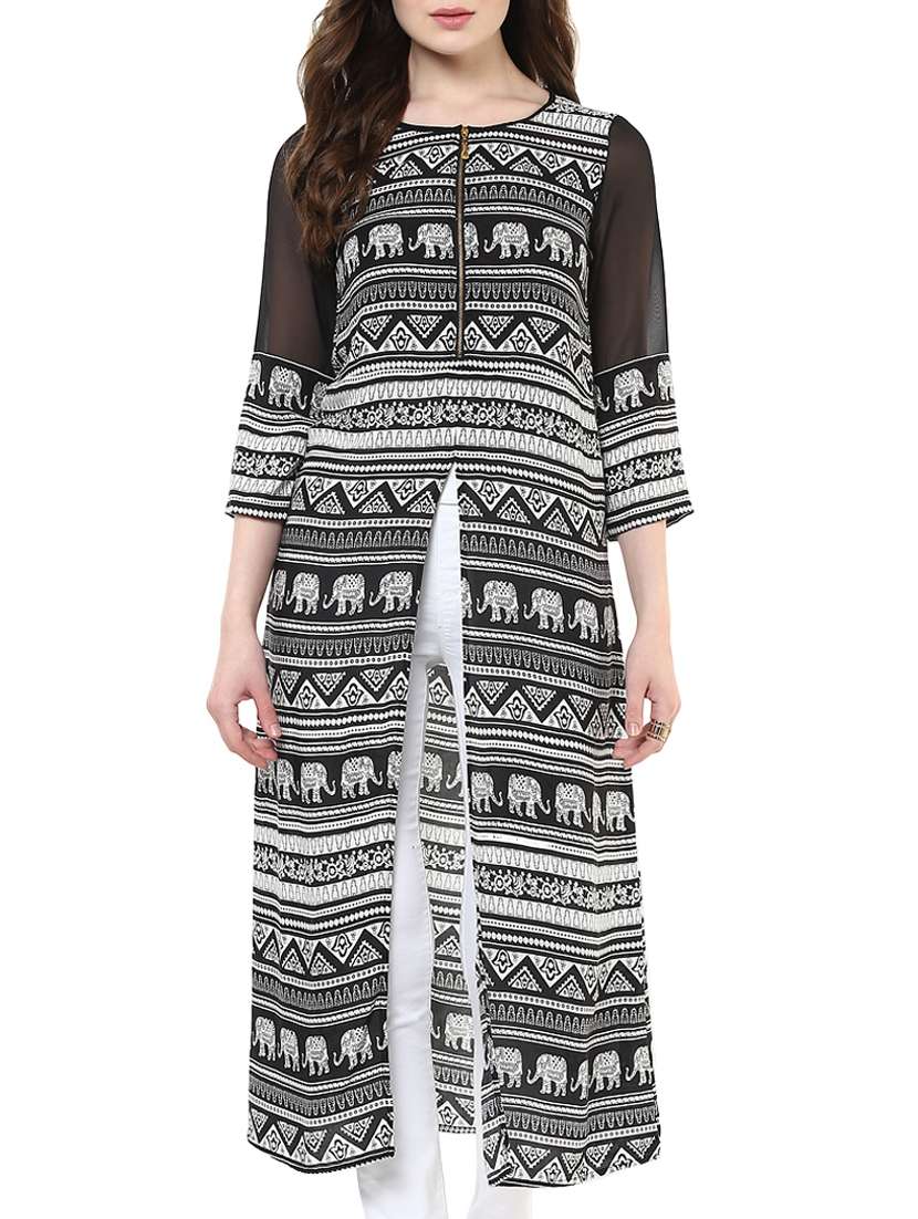black printed rayon kurta