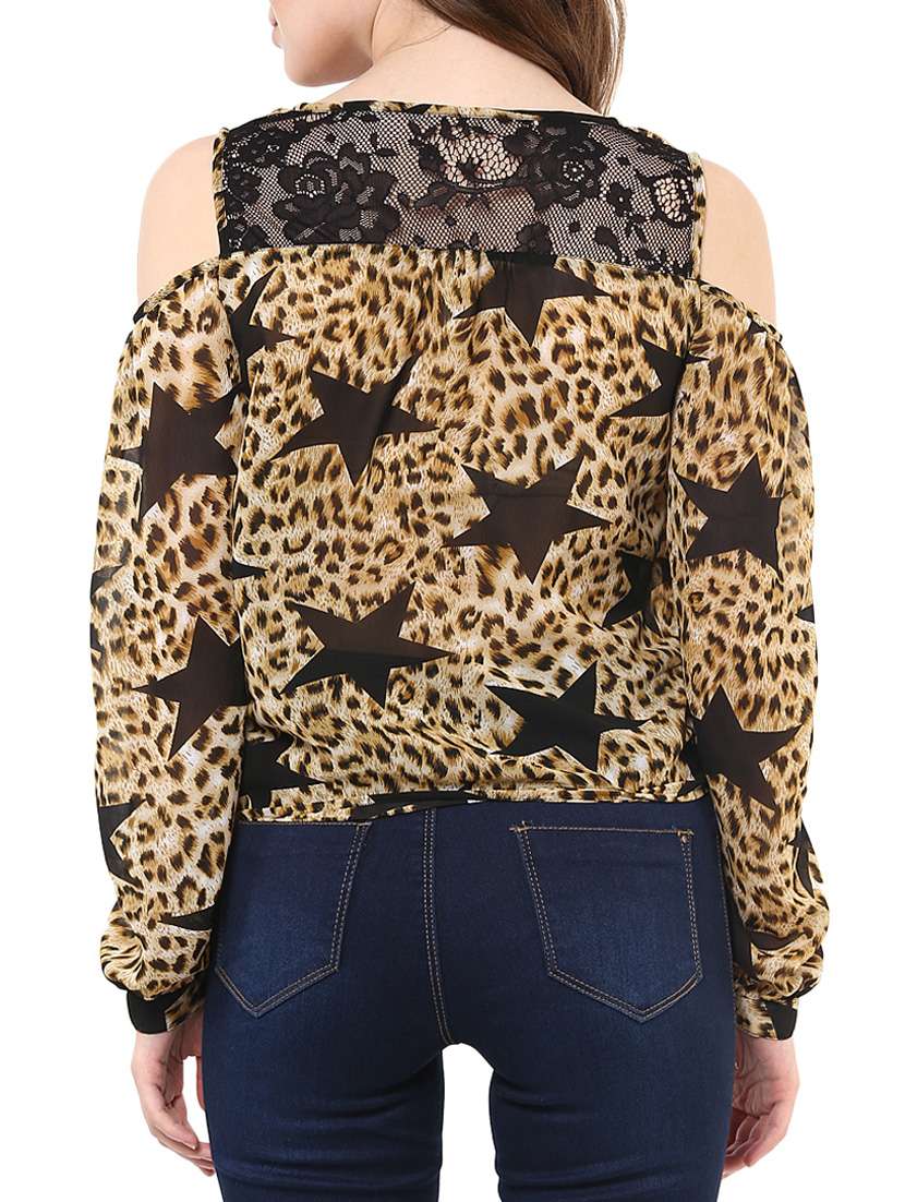 beige & black printed knot detailed top - 11305480 -  Standard Image - 2