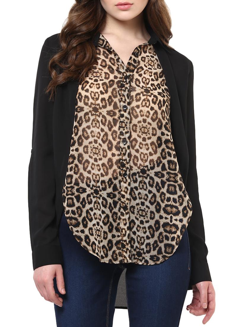 black georgette asymmetric shirt - 11305481 -  Zoom Image - 0