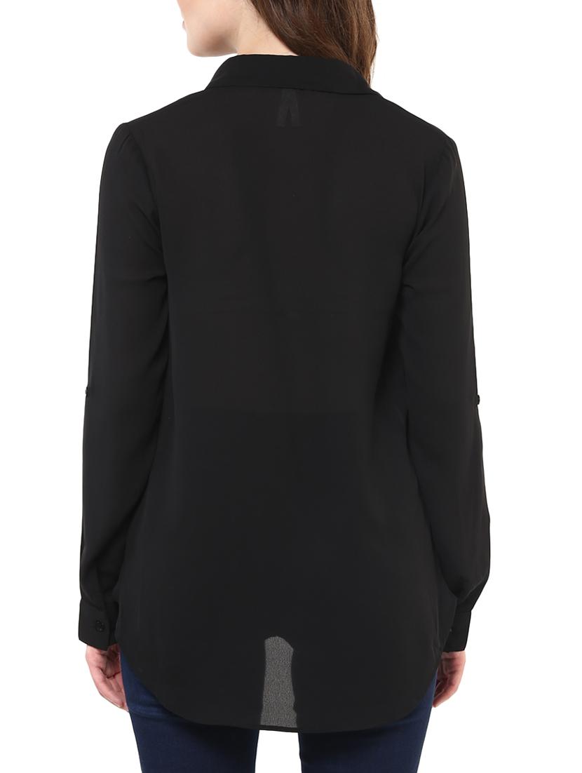 black georgette asymmetric shirt - 11305481 - Standard Image - 2