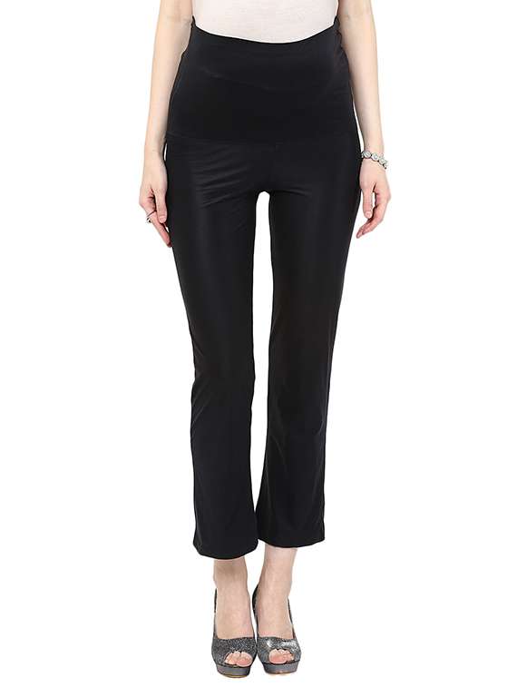 solid black polyester track pant