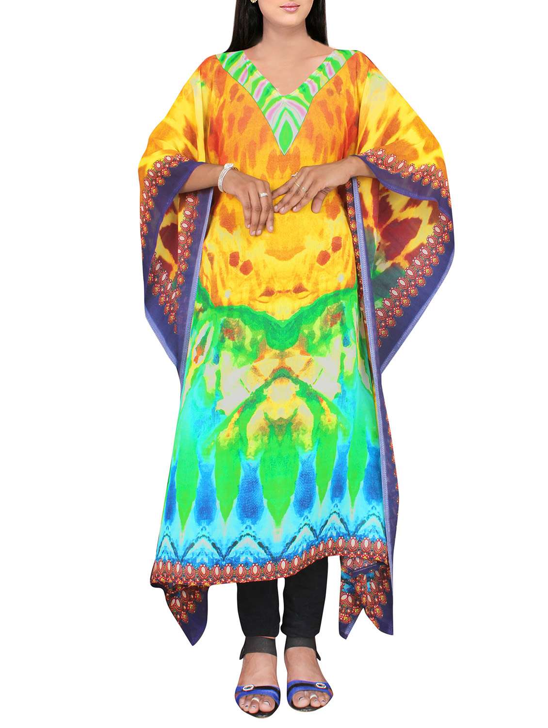 multi colored georgette printed kaftan