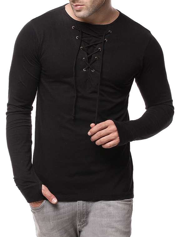 black solid thumb hole t-shirt