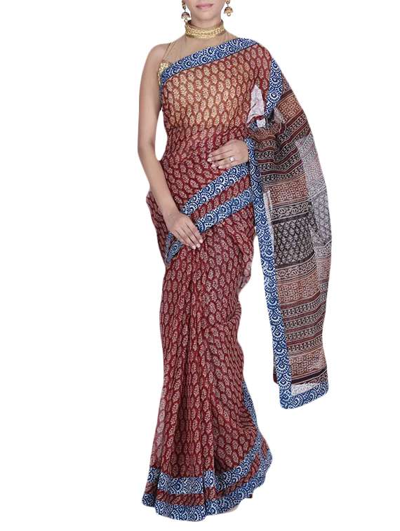 women's printed red colored saree with blouse