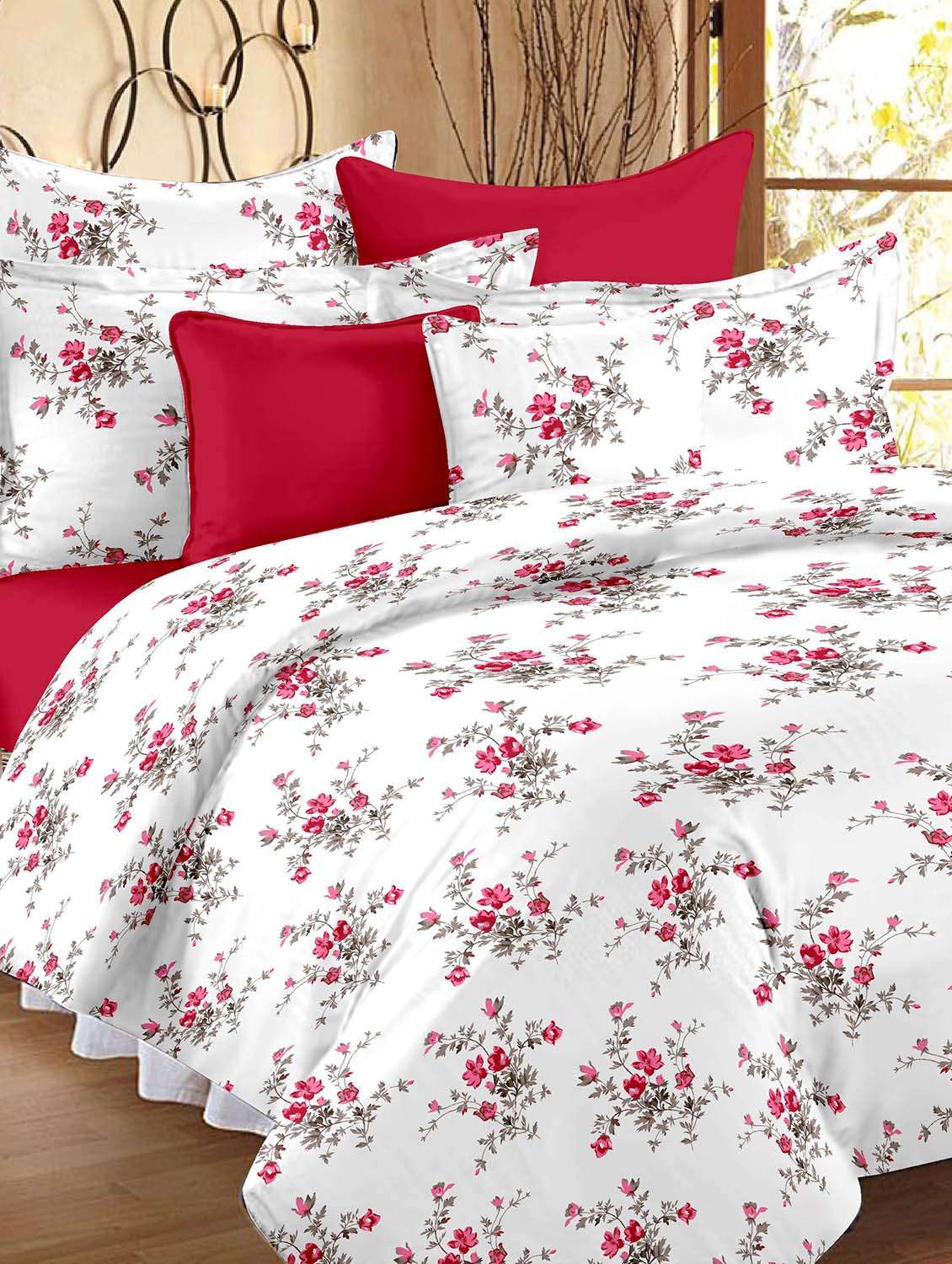 white floral print cotton single bed sheet set