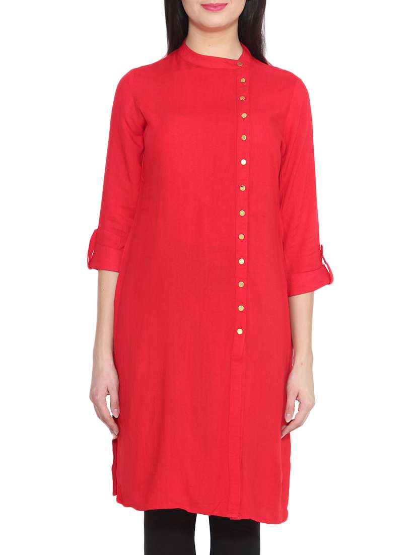 solid red rayon kurta