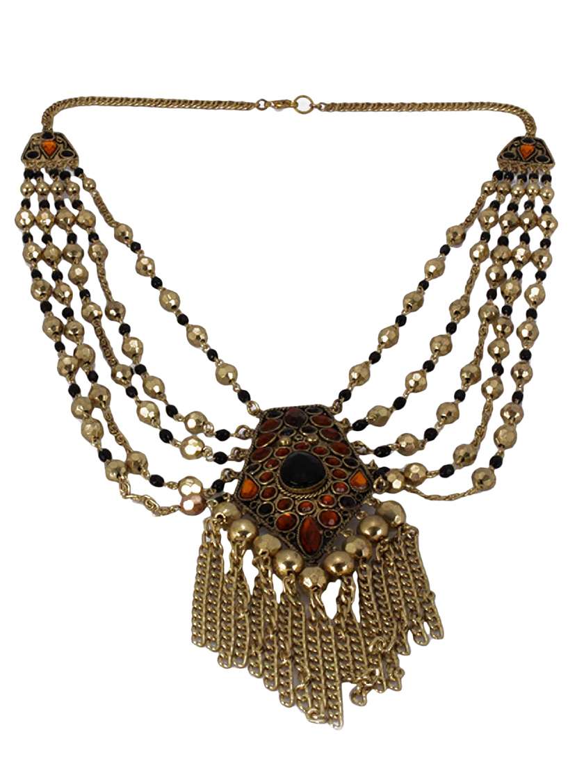 gold toned embellished metal necklace