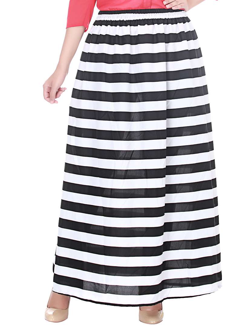 black polyester striped a-line skirt