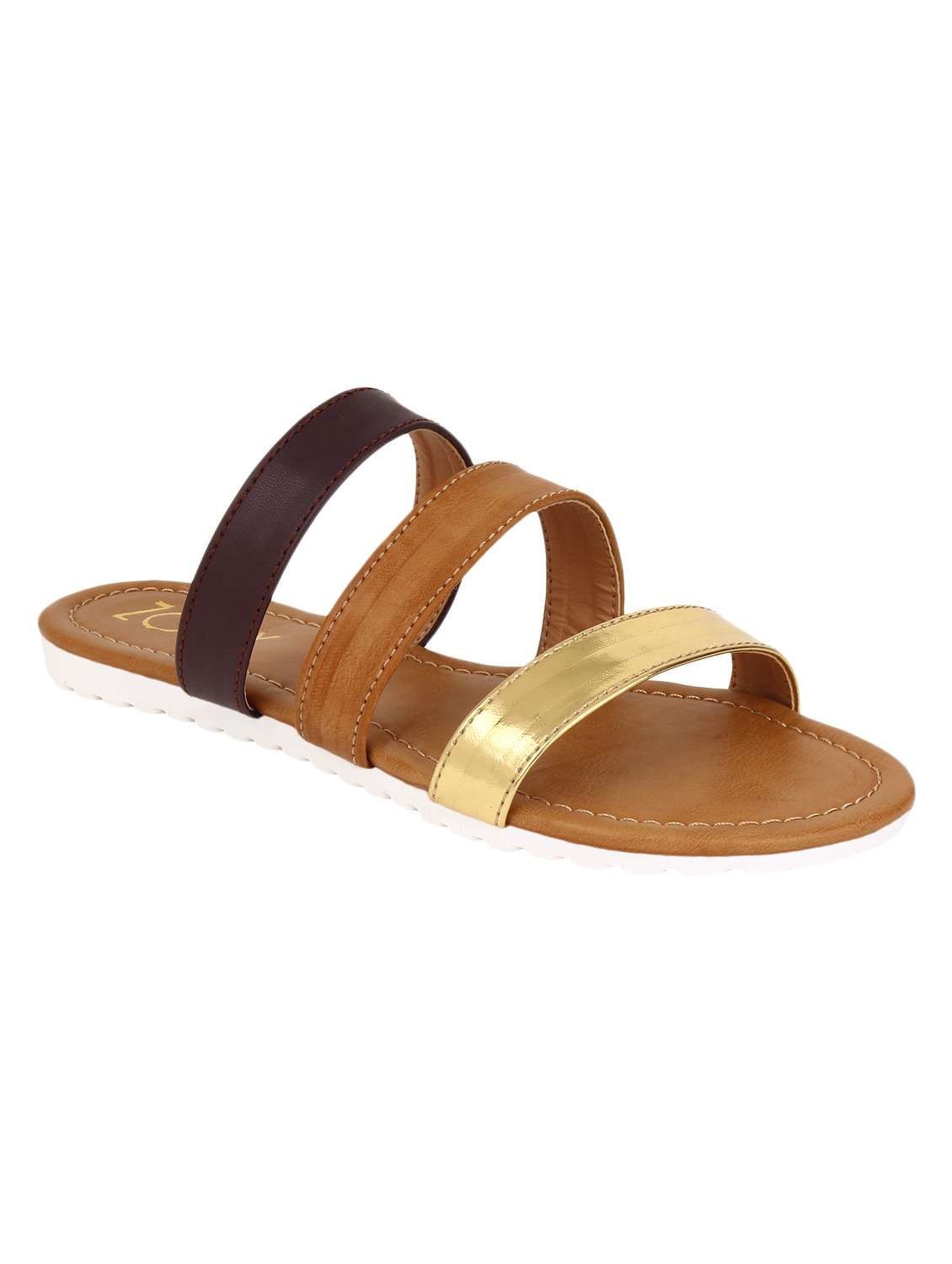 multi colored leatherette slip on sandal