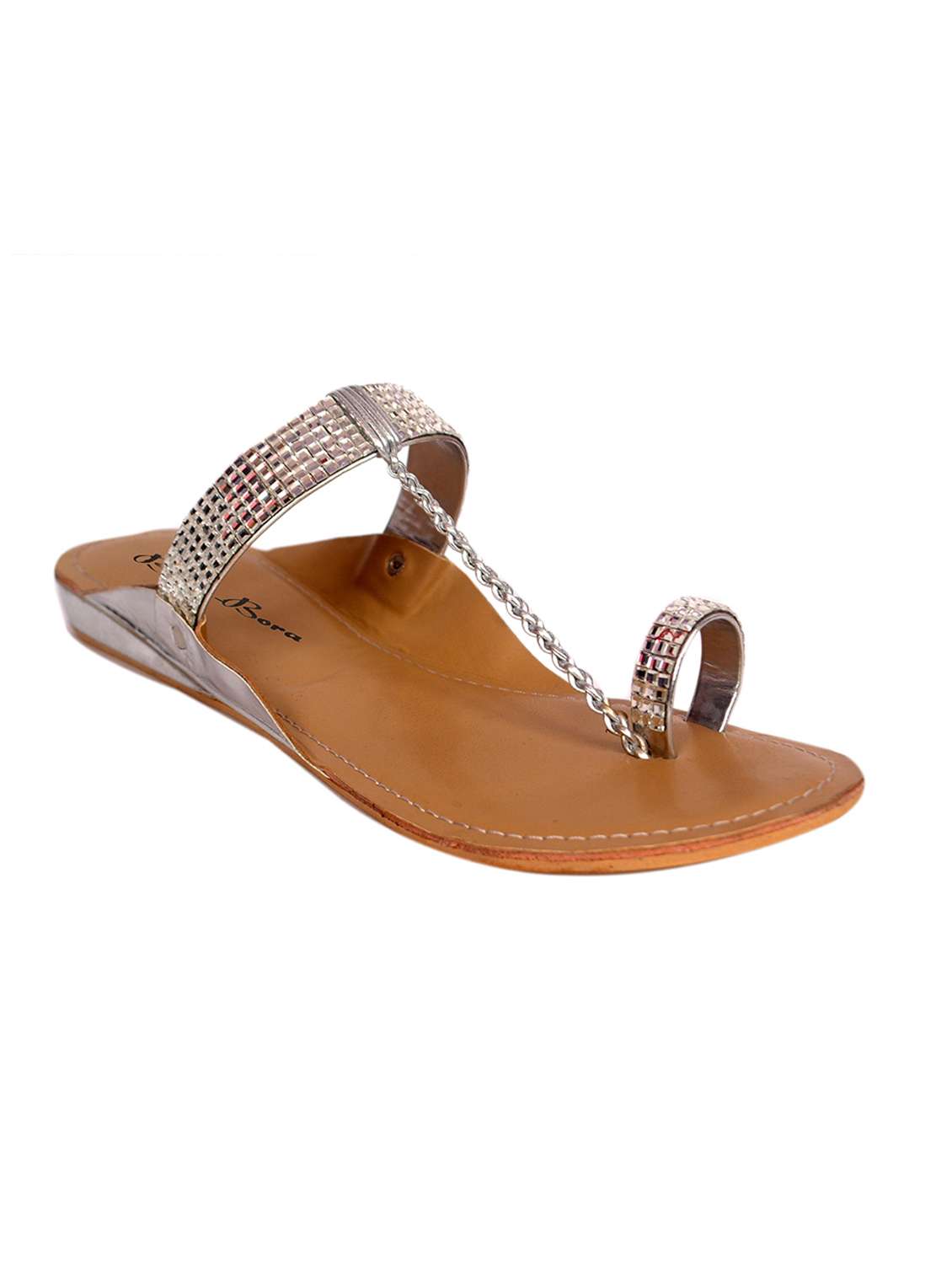 silver embellished faux leather kolhapuris