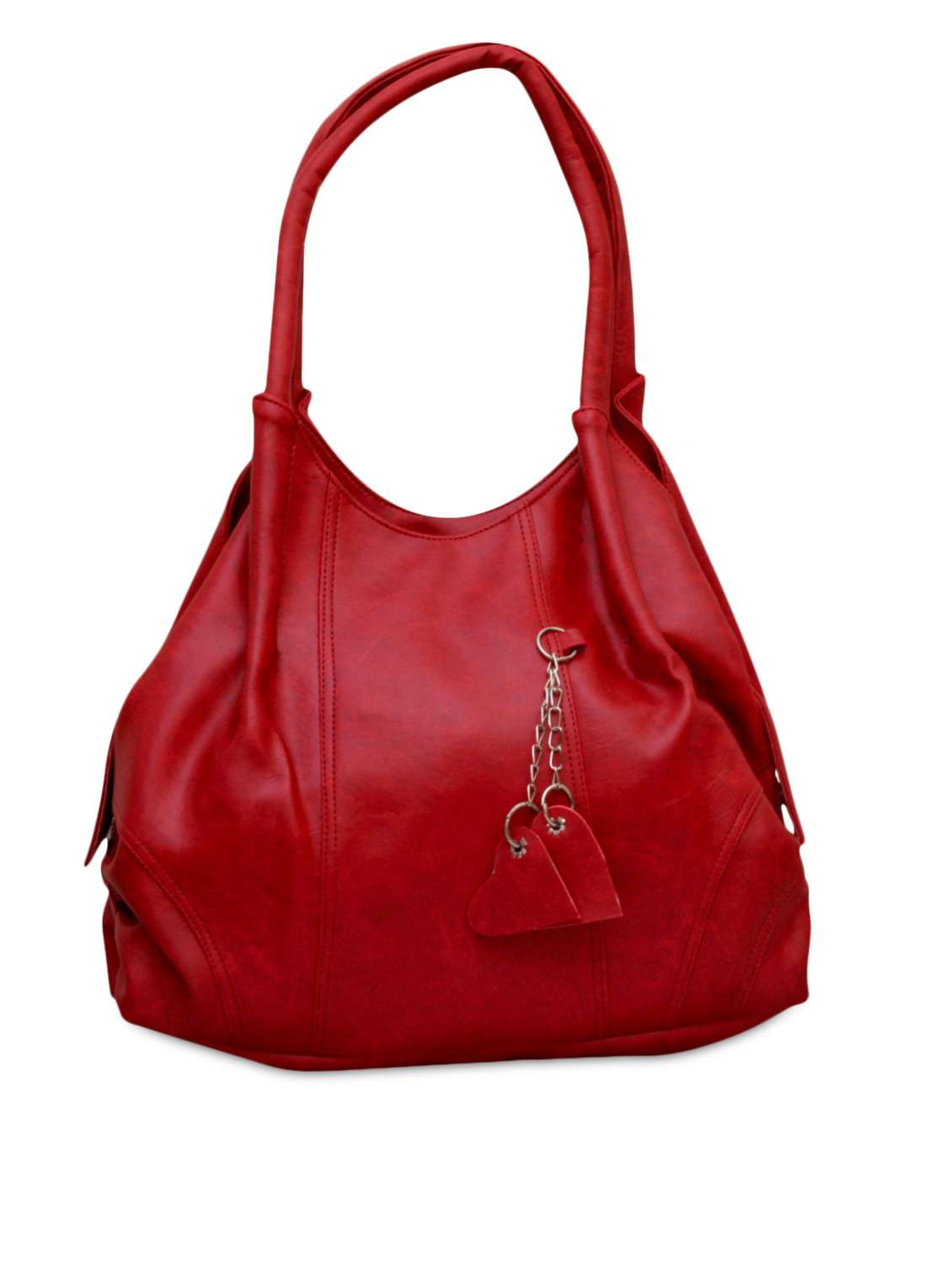 red leatherette handbag with keyring