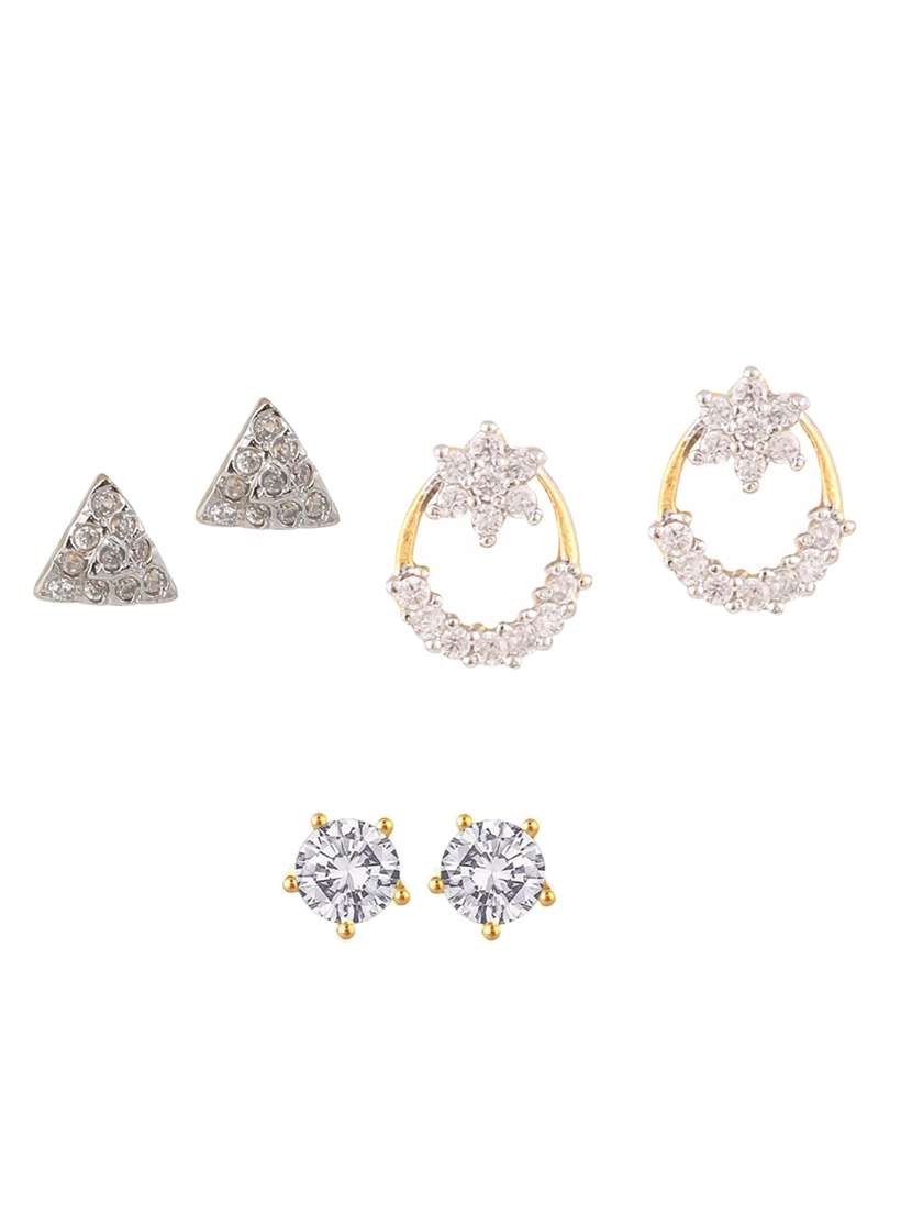 white gold plated studs (set of 3) earrings