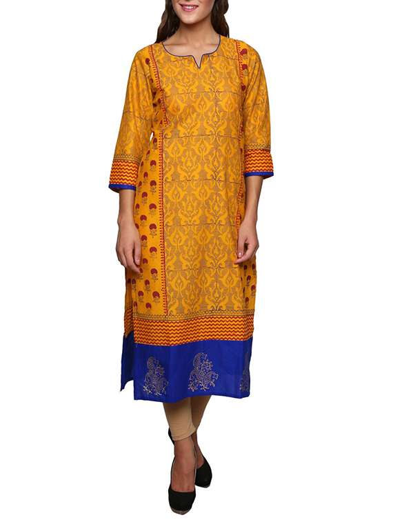 yellow printed cotton kurta