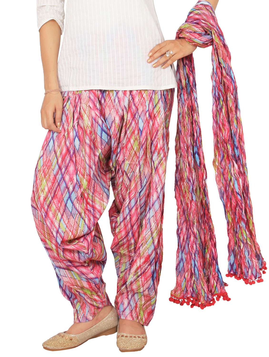 pink color, cotton patiyala salwar and dupatta set