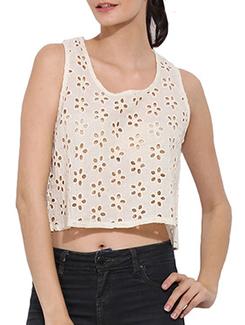 cream cutwork cotton crop top
