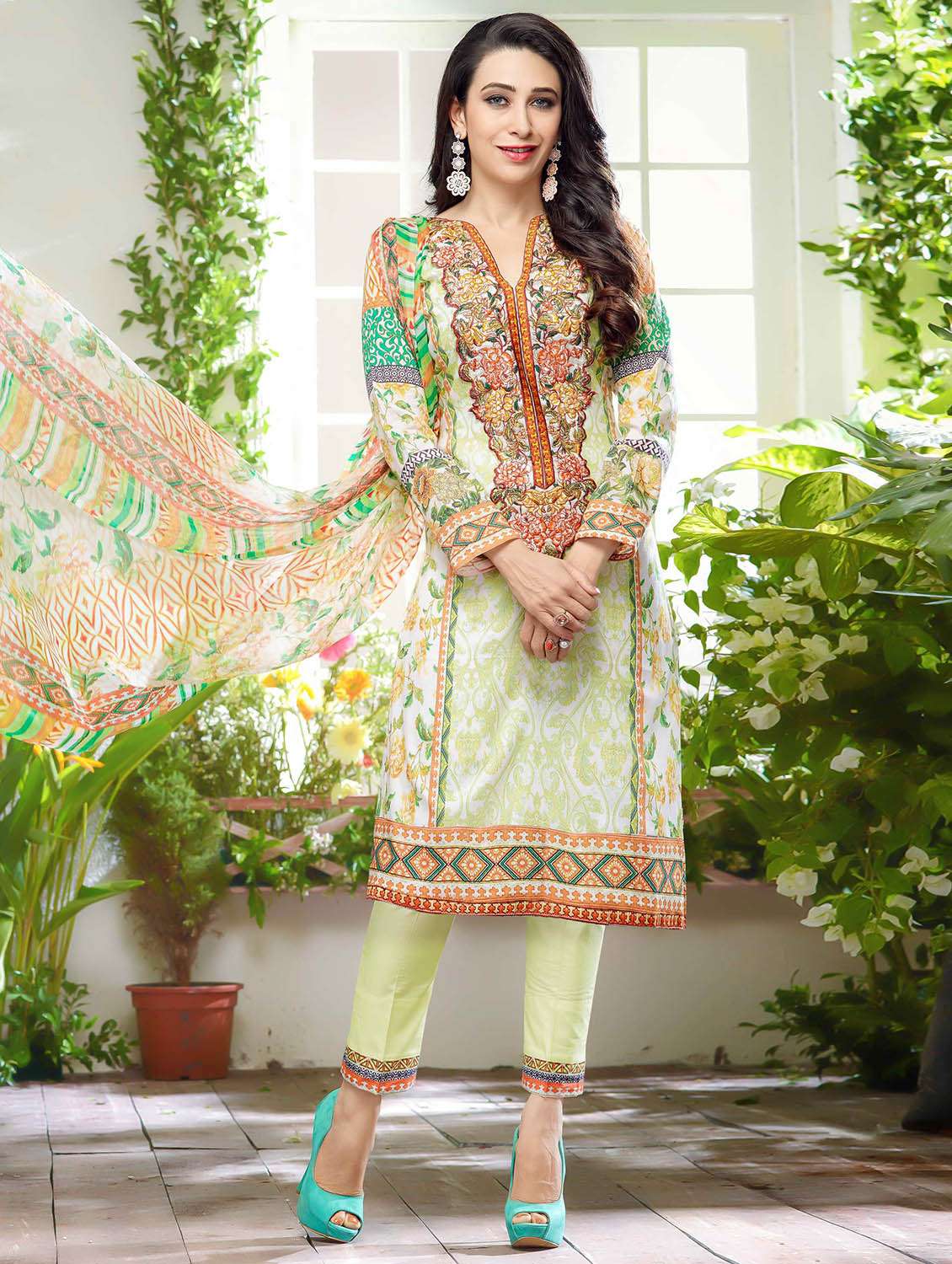 green cotton unstitched suit