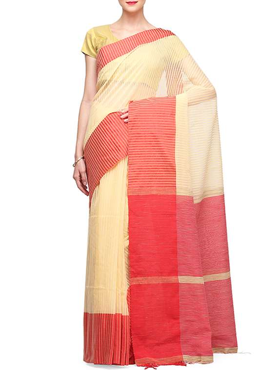 red beige color, cotton saree with blouse