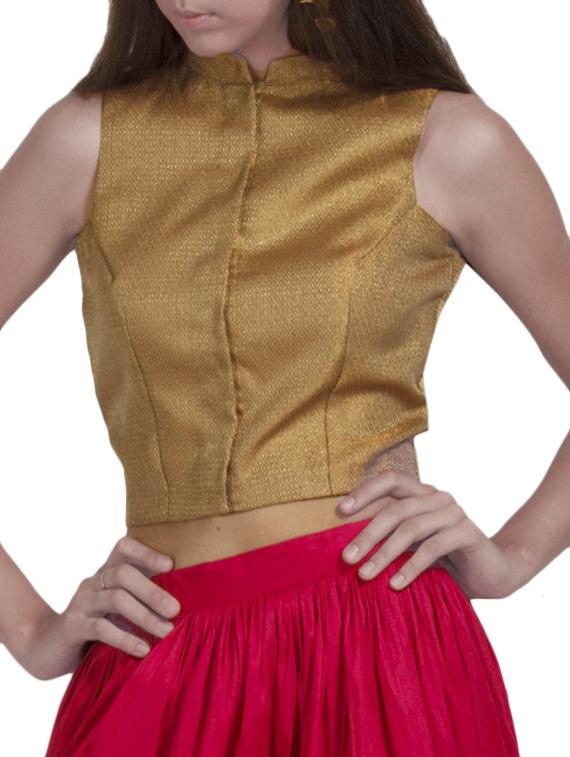 Gold sleeveless zari brocade stitched blouse