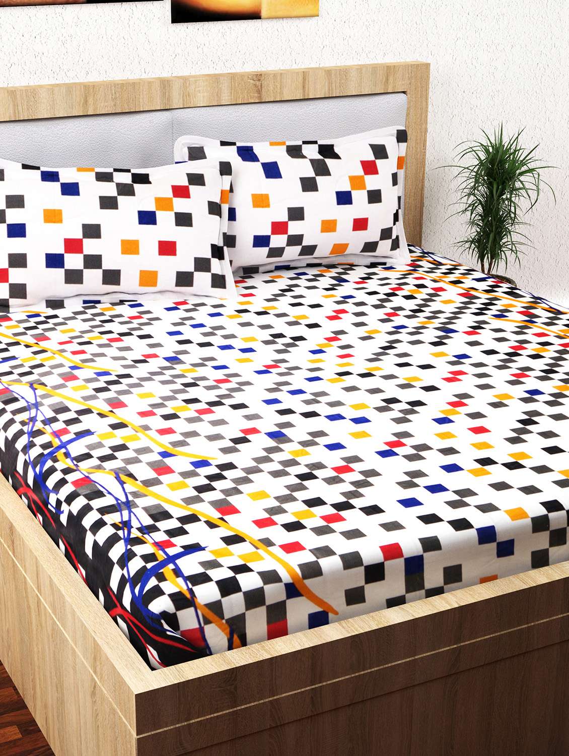 152 tc 100% cotton white 1 double bedsheet with 2 pillow cover