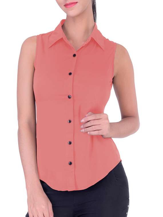 curved hem peach shirt