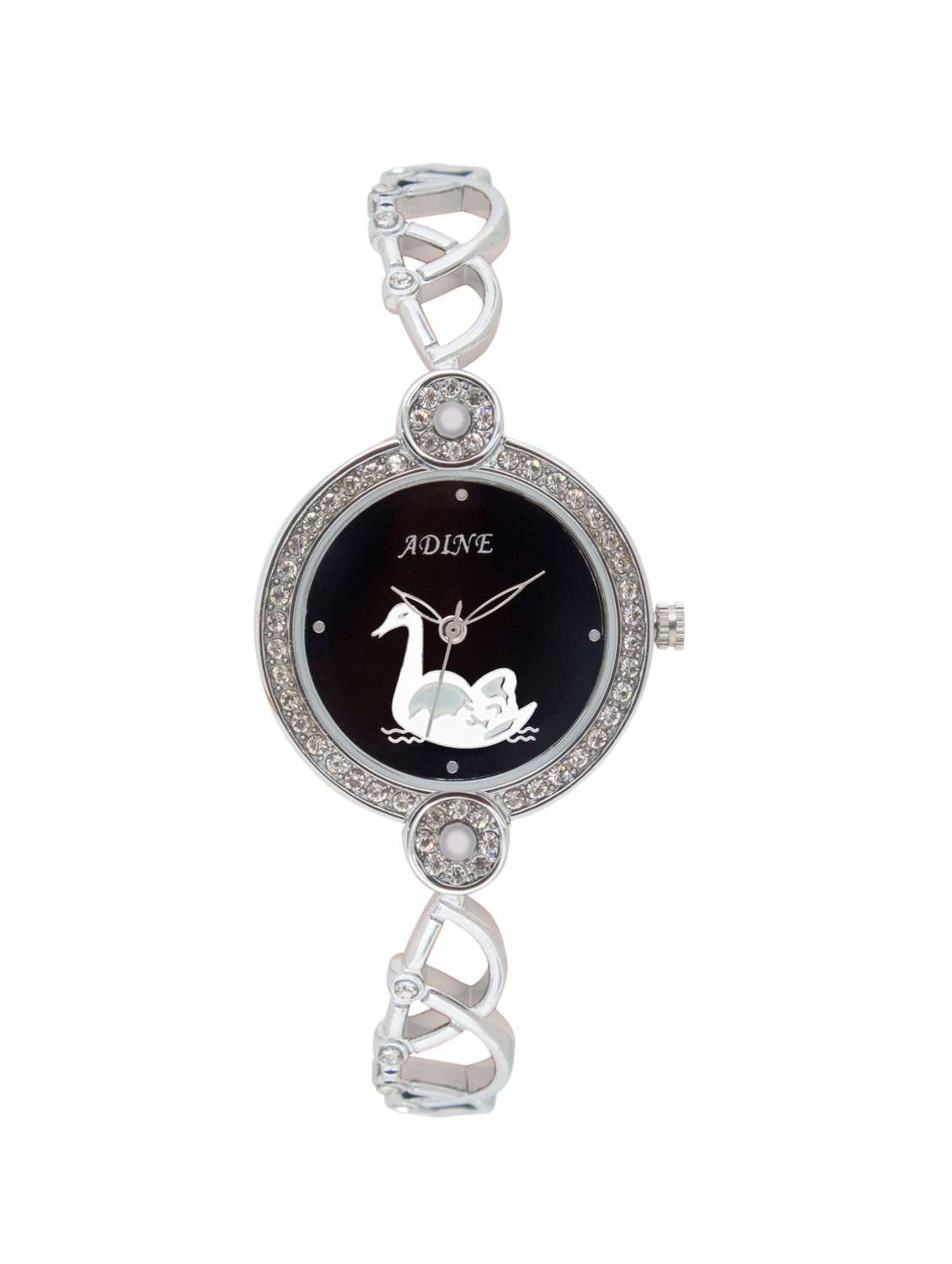 silver embellished stainless steel wrist watch