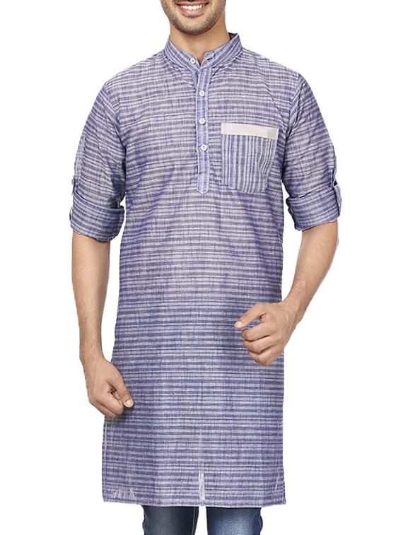 blue striped cotton kurta - 11435862 - Zoom Image - 0