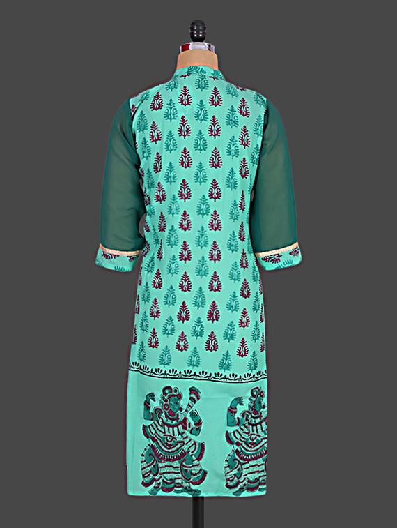mandarin collar ethnic block printed cotton kurta - 1143597 - Standard Image - 2
