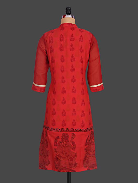 mandarin collar ethnic block printed cotton kurta - 1143598 - Standard Image - 2