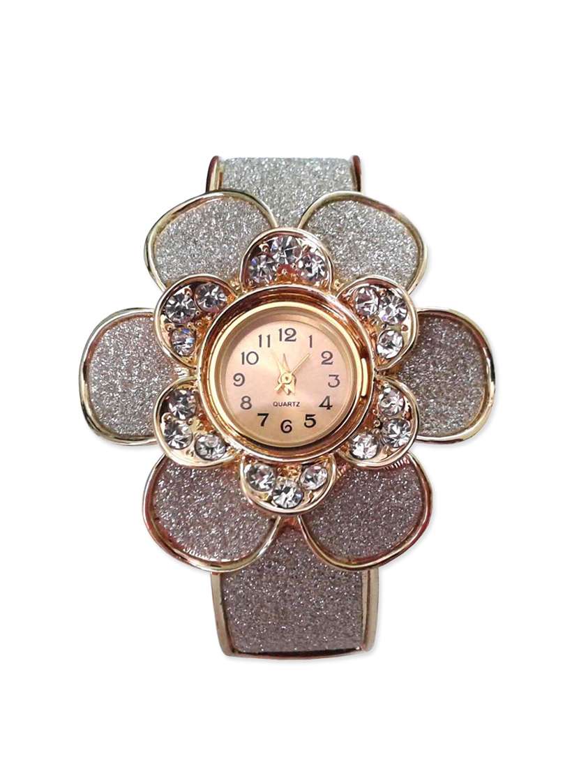 shreya collection silver colour luxury rhinestone flower bangle bracelet watch