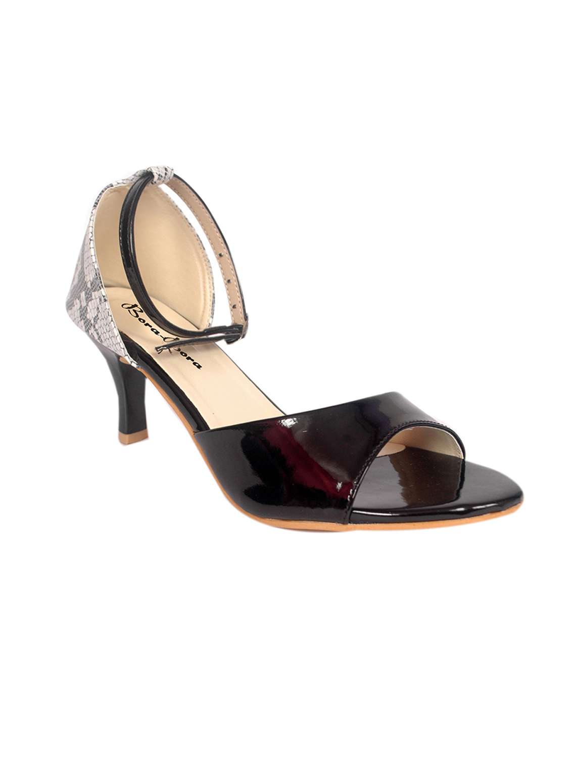 black faux leather ankle strap  sandal