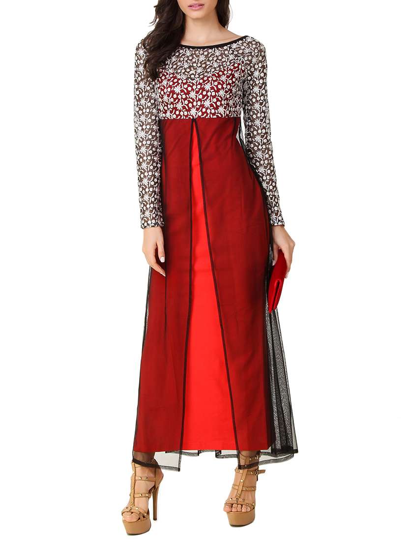 red cotton polyester blend dress