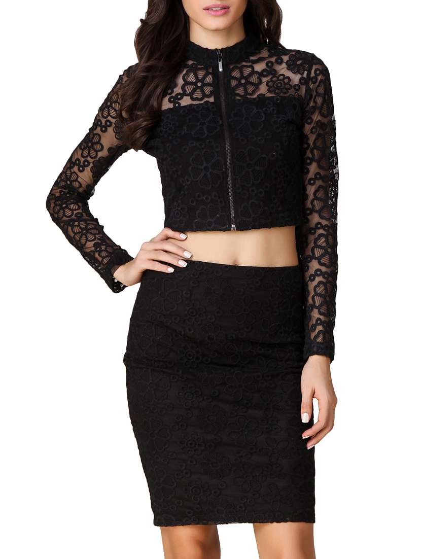 embroidered mesh zip up crop top